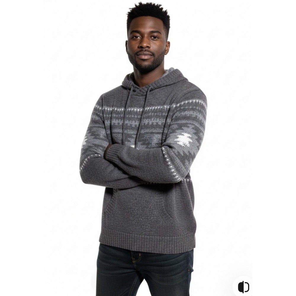 American Eagle Sweater‎ Mens Size M Gray Aztec Southwestern Hooded Wool Blend